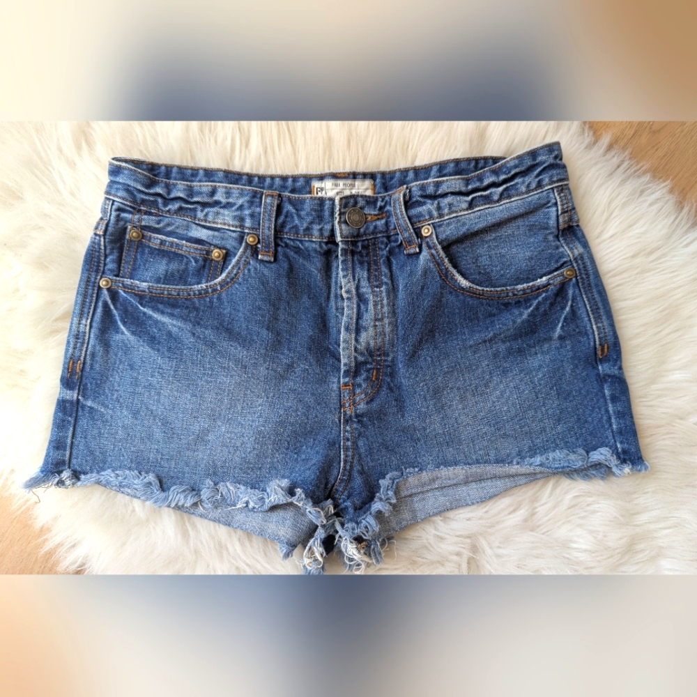 Free People Button Fly Cutoff High Rise Dark Wash Jean Shorts